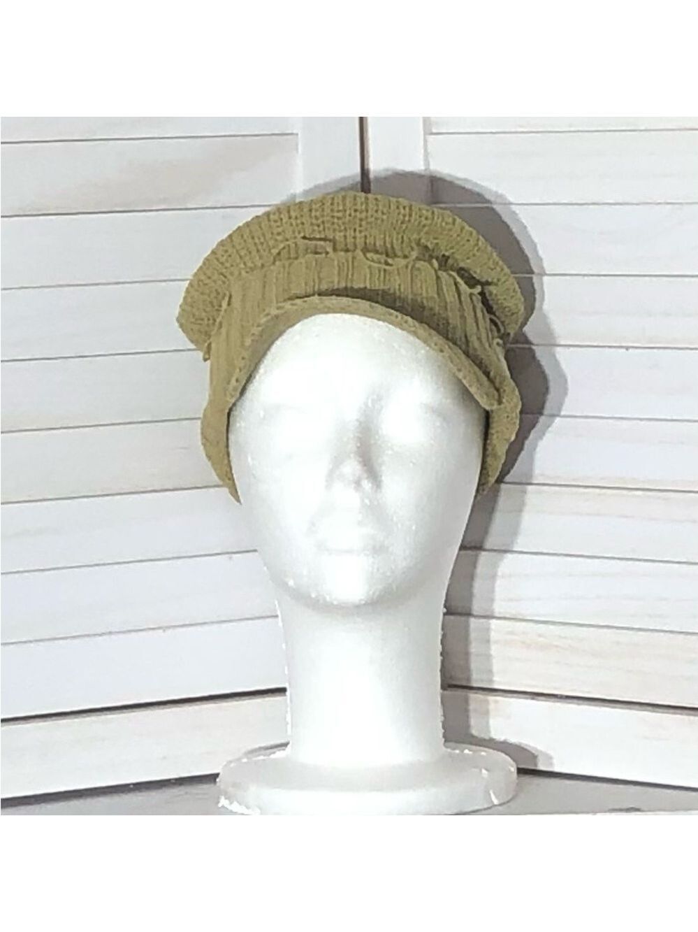 Vintage 70s newsboy hat tan cotton knit visor costume steampunk cottage granola